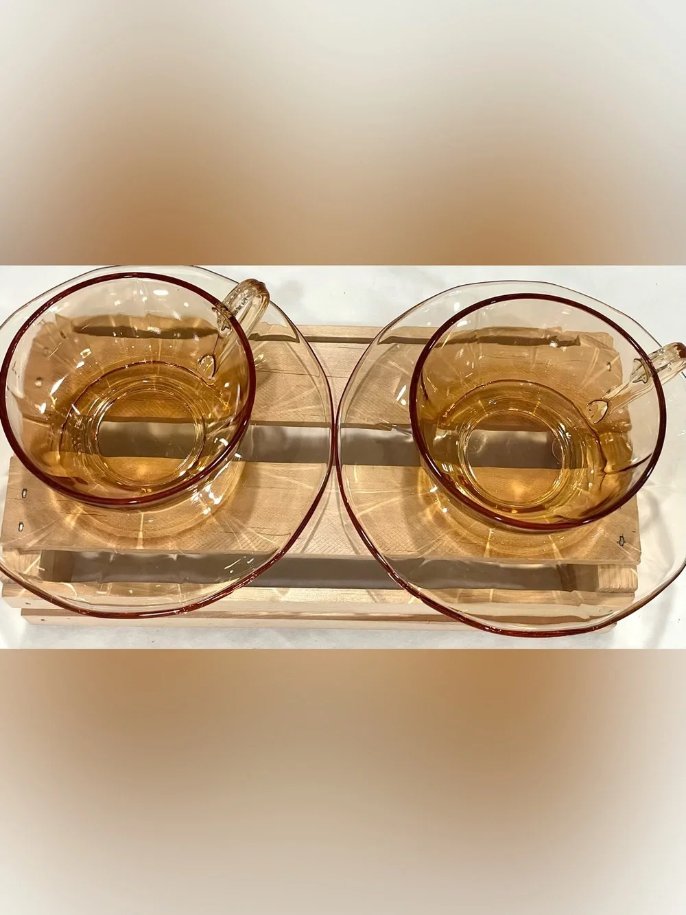 💥3/$50 Pair (2) Fostoria Glass Vintage Amber Glass Tea Cup & Saucer Set | EUC